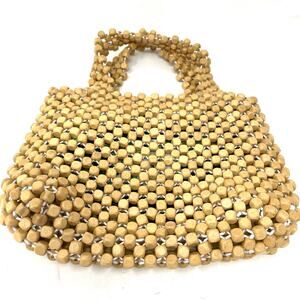 Collection18 Wooden Bead Handcrafted Double Top Handle Mini Handbag